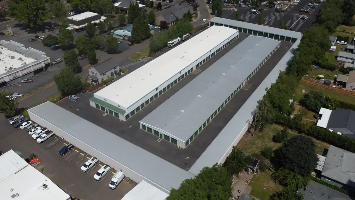 Aerial view of storage units